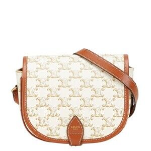 Celine Triomphe crossbody shoulder bag white brown leather